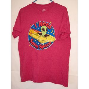 Alien "I Need Some Space" graphic print red alien yellow spaceship Medium